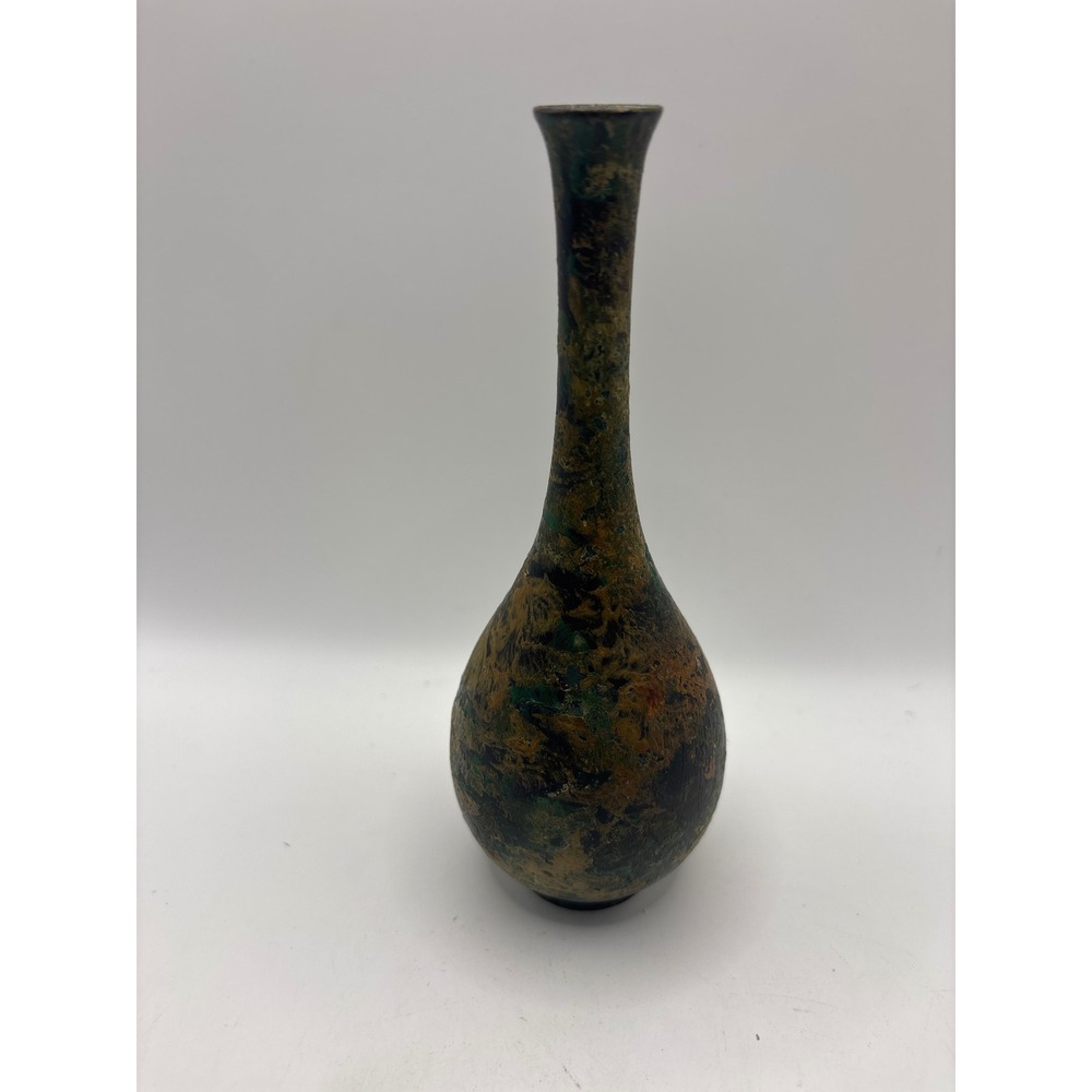 VTG Bronze Bud Vase Slender Neck Metal Decorative Vessel 7.25 Inch